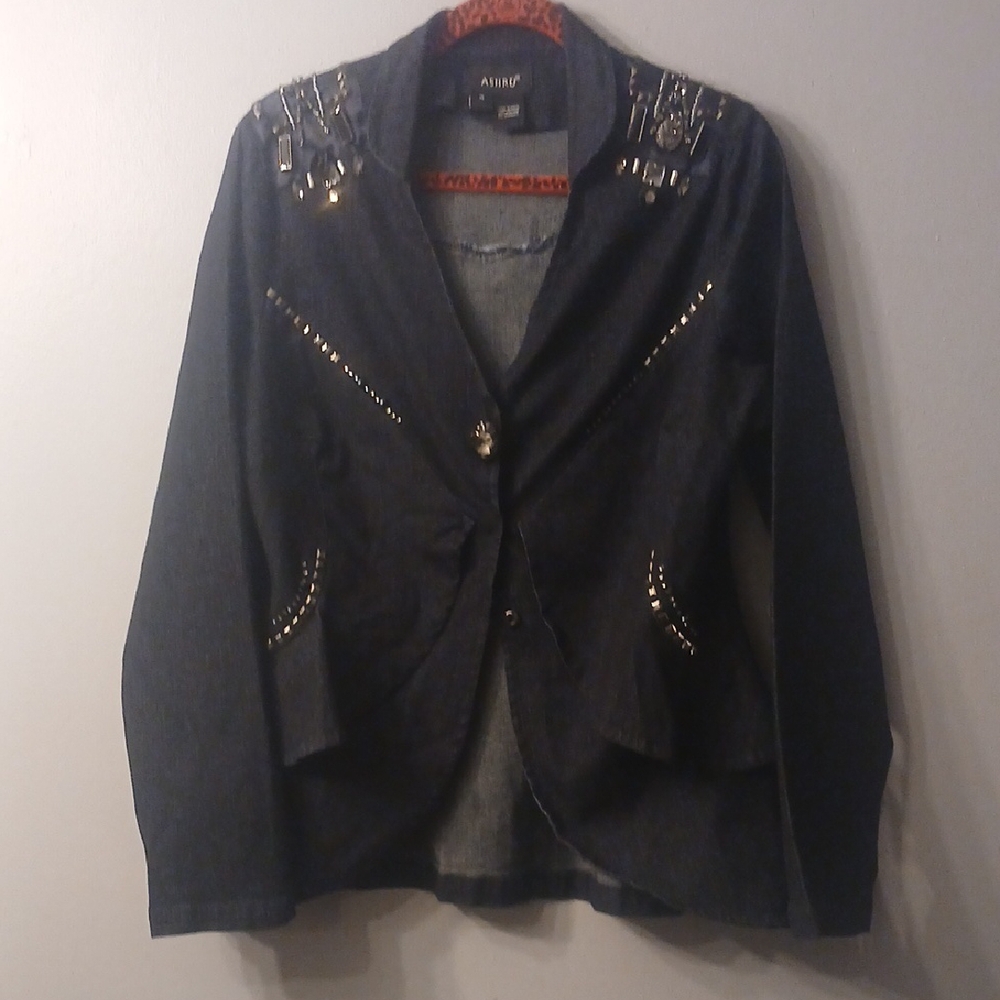 Ashro Double Peplum Embellished Dark Denim Jacket Szp. 14